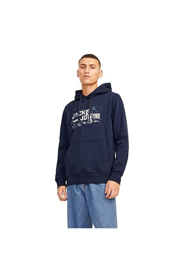 Jack&Jones JCOOUTDOOR LOGO SWEAT HOOD SN Lacivert Erkek Sweatshirt