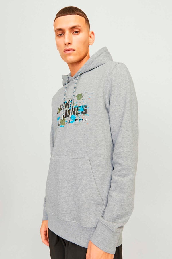 Jack&Jones JCOOUTDOOR LOGO SWEAT HOOD SN Gri Erkek Sweatshirt
