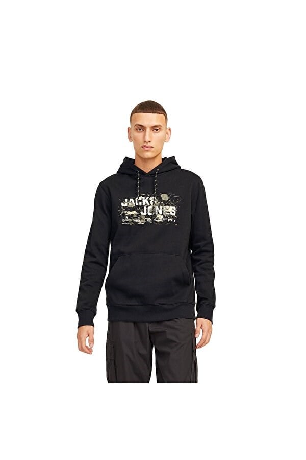 Jack&Jones JCOOUTDOOR LOGO SWEAT HOOD SN Siyah Erkek Sweatshirt