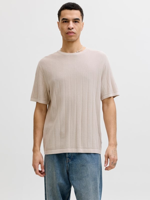 Jack&Jones JJEBRADLEY KNIT TEE SS LN Bej Erkek T-Shirt