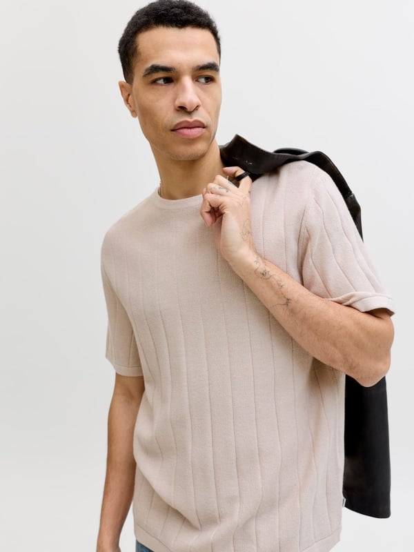Jack&Jones JJEBRADLEY KNIT TEE SS LN Bej Erkek T-Shirt