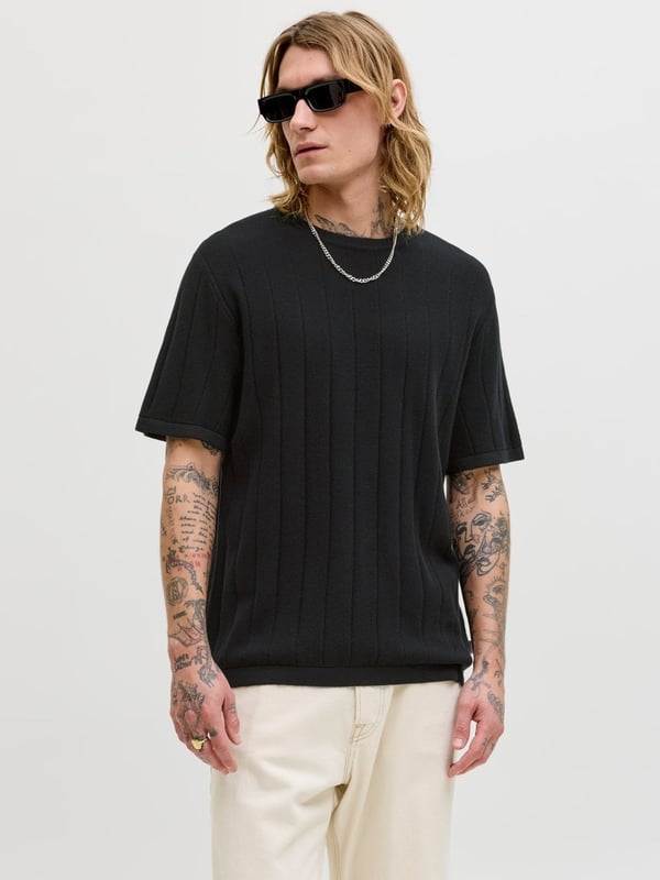 Jack&Jones JJEBRADLEY KNIT TEE SS LN Siyah Erkek T-Shirt