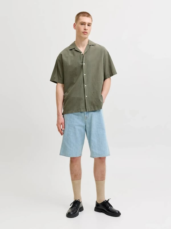 Jack&Jones JJEBREEZE LINEN BLEND RESORT SHIRT SS SN Haki Erkek Gömlek