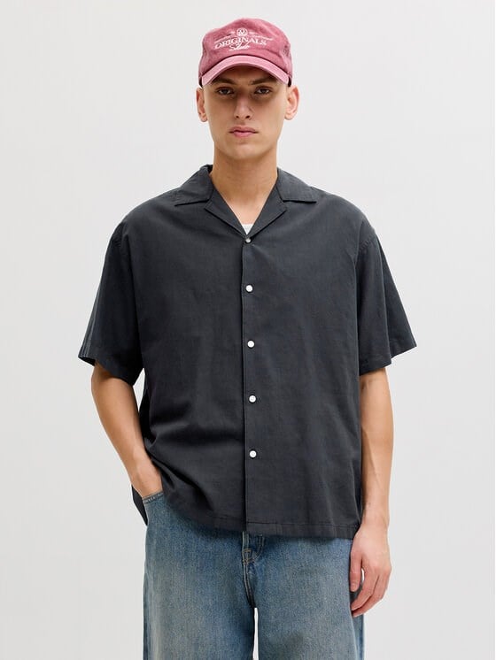 Jack&Jones JJEBREEZE LINEN BLEND RESORT SHIRT SS SN Siyah Erkek Gömlek