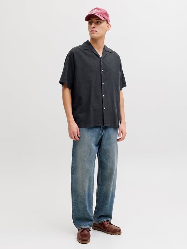 Jack&Jones JJEBREEZE LINEN BLEND RESORT SHIRT SS SN Siyah Erkek Gömlek