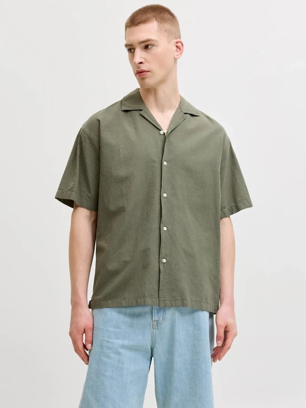 Jack&Jones JJEBREEZE LINEN BLEND RESORT SHIRT SS SN Haki Erkek Gömlek