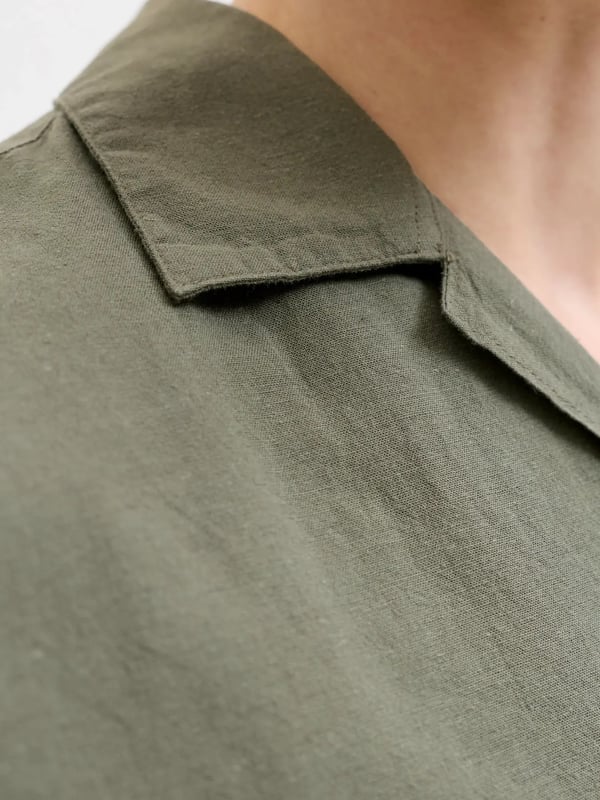 Jack&Jones JJEBREEZE LINEN BLEND RESORT SHIRT SS SN Haki Erkek Gömlek
