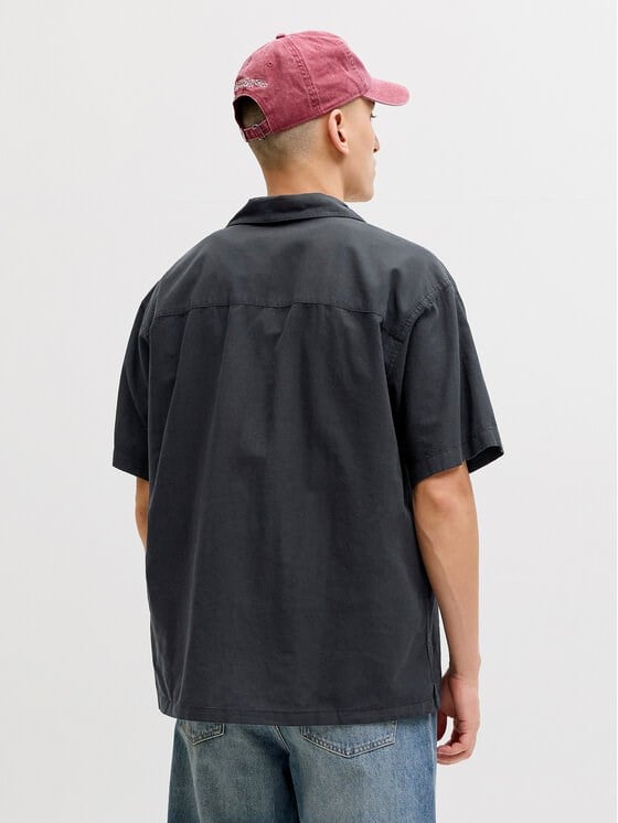 Jack&Jones JJEBREEZE LINEN BLEND RESORT SHIRT SS SN Siyah Erkek Gömlek