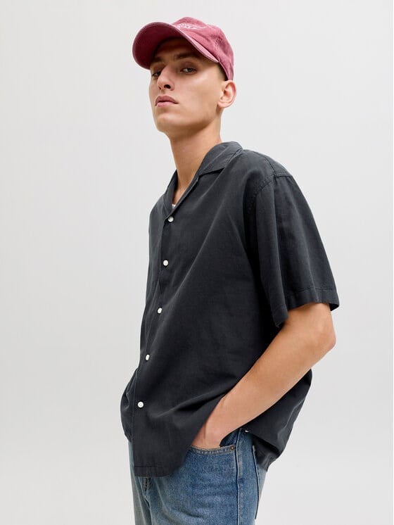Jack&Jones JJEBREEZE LINEN BLEND RESORT SHIRT SS SN Siyah Erkek Gömlek
