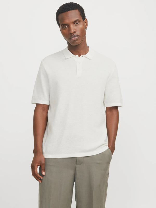 Jack&Jones JJEGEORGE KNIT POLO SS SN Beyaz Erkek T-Shirt