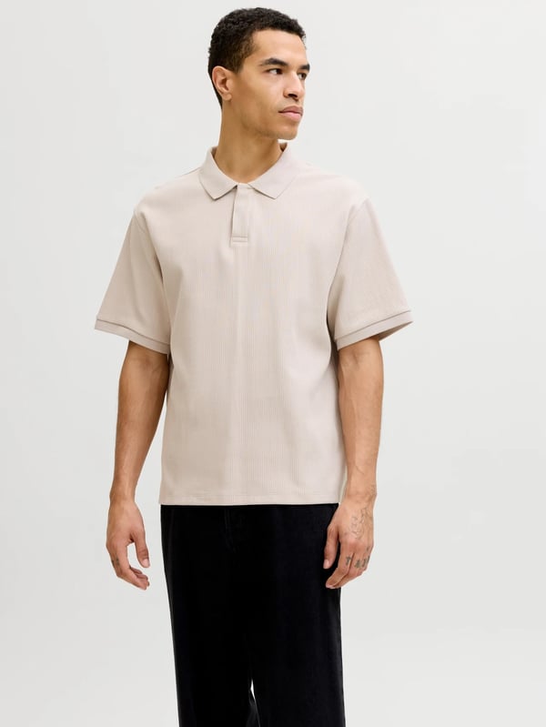 Jack&Jones JJEHARRISON STRUCTURE POLO SS LN Bej Erkek T-Shirt
