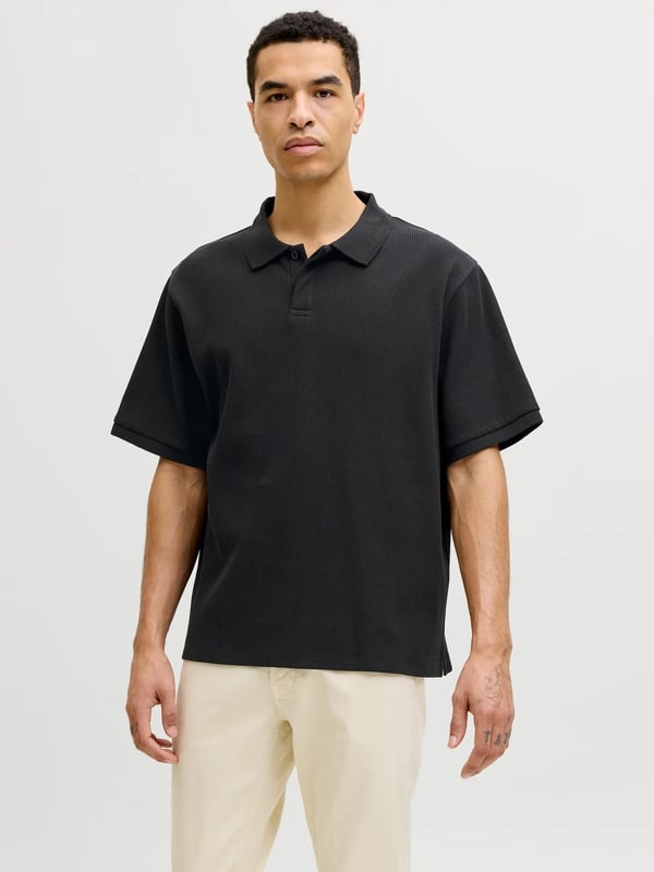 Jack&Jones JJEHARRISON STRUCTURE POLO SS LN Siyah Erkek T-Shirt