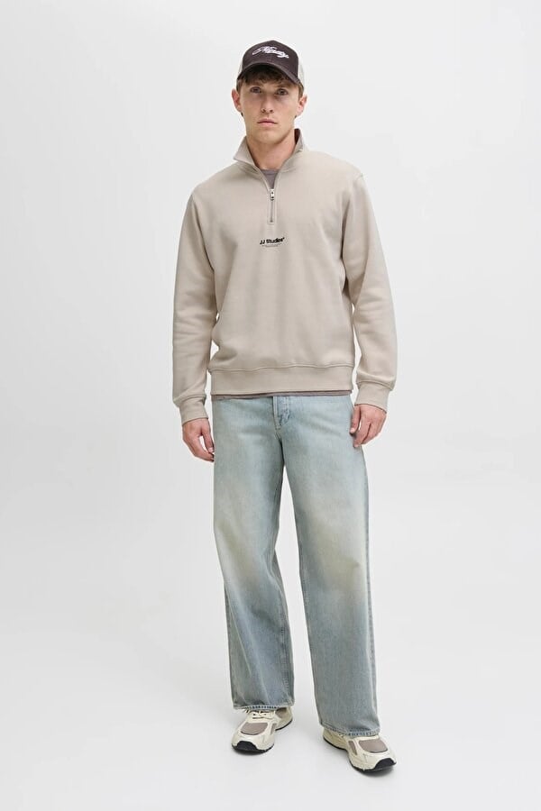 Jack&Jones JJESOHO SWEAT QUARTER ZIP HN NOOS Bej Erkek Sweatshirt