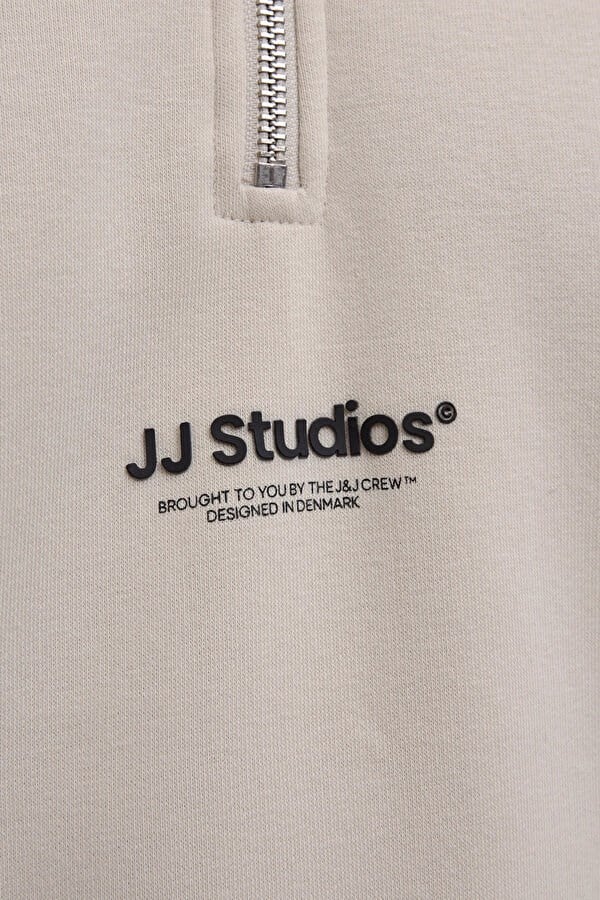Jack&Jones JJESOHO SWEAT QUARTER ZIP HN NOOS Bej Erkek Sweatshirt