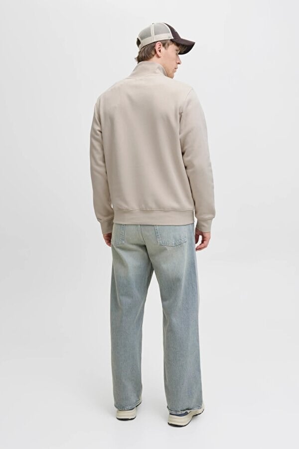 Jack&Jones JJESOHO SWEAT QUARTER ZIP HN NOOS Bej Erkek Sweatshirt