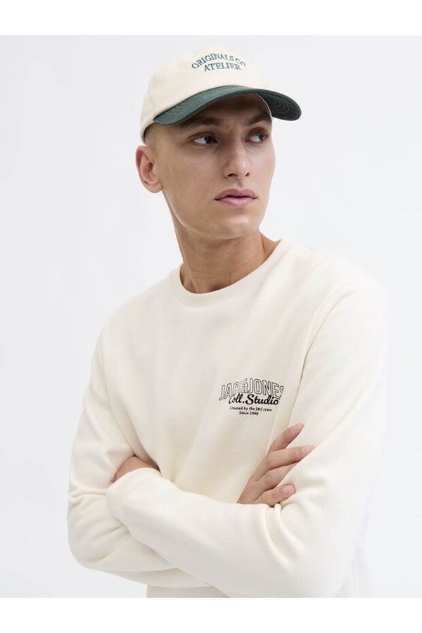 Jack&Jones JJMAKOTO SWEAT CREW NECK Kırık Beyaz Erkek Sweatshirt