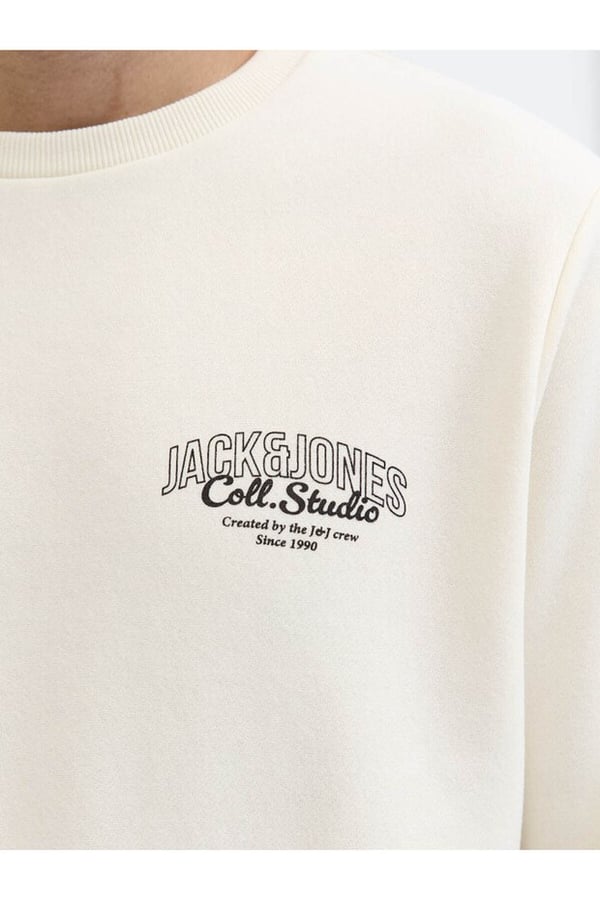 Jack&Jones JJMAKOTO SWEAT CREW NECK Kırık Beyaz Erkek Sweatshirt