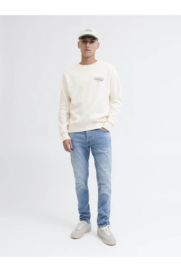 Jack&Jones JJMAKOTO SWEAT CREW NECK Kırık Beyaz Erkek Sweatshirt