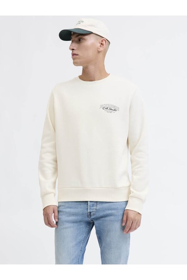 Jack&Jones JJMAKOTO SWEAT CREW NECK Kırık Beyaz Erkek Sweatshirt