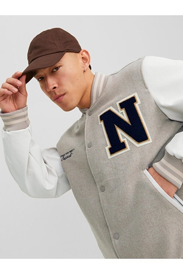 Jack&Jones JORCOLLEGE WOOL BLEND BOMBER NOOS Bej Erkek Ceket