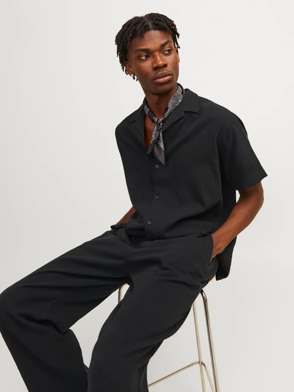 Jack&Jones JORLUKE CRINKLE RESORT SHIRT SS SN Siyah Erkek Gömlek