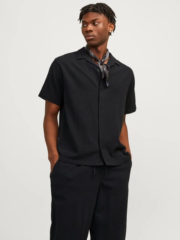 Jack&Jones JORLUKE CRINKLE RESORT SHIRT SS SN Siyah Erkek Gömlek