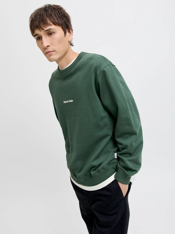 Jack&Jones JORNORREBRO EMB SWEAT CREW NOOS Yeşil Erkek Sweatshirt