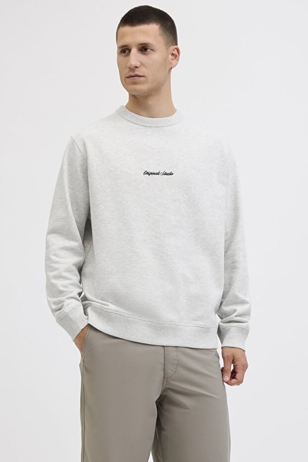 Jack&Jones JORNORREBRO EMB SWEAT CREW NOOS Kırık Beyaz Erkek Sweatshirt