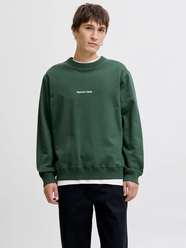 Jack&Jones JORNORREBRO EMB SWEAT CREW NOOS Yeşil Erkek Sweatshirt