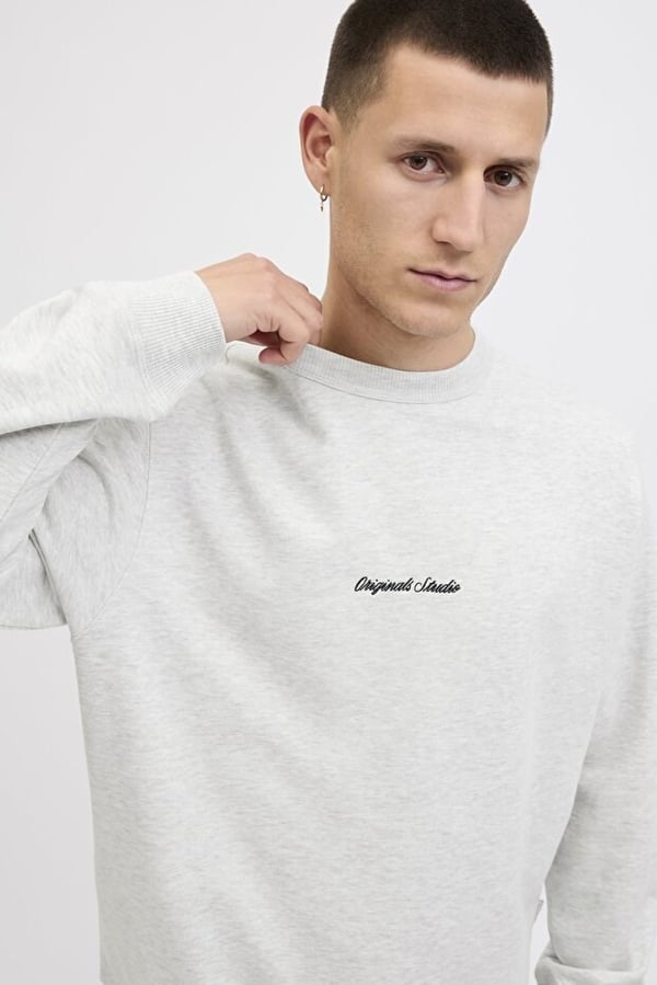 Jack&Jones JORNORREBRO EMB SWEAT CREW NOOS Kırık Beyaz Erkek Sweatshirt