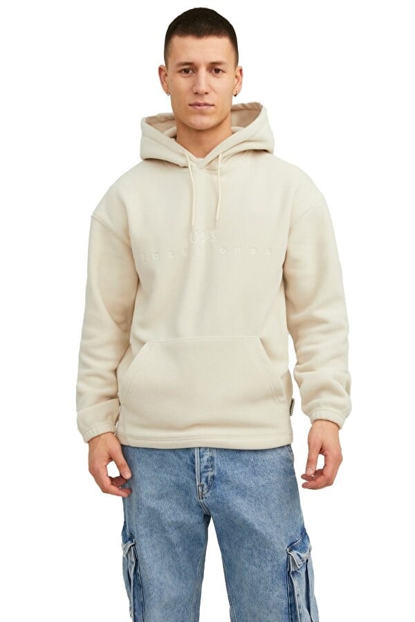 Jack&Jones JORSILVERLAKE FLEECE HOOD Bej Erkek Sweatshirt