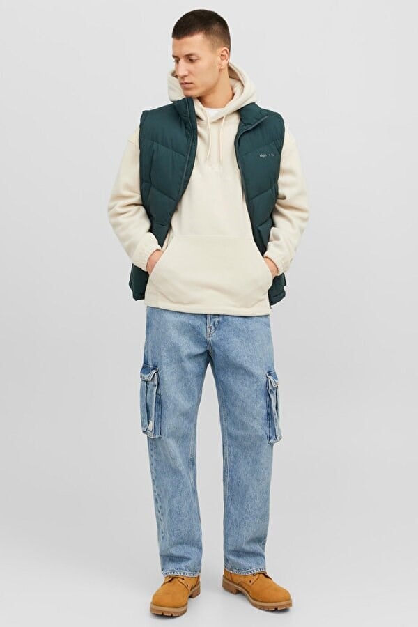 Jack&Jones JORSILVERLAKE FLEECE HOOD Bej Erkek Sweatshirt