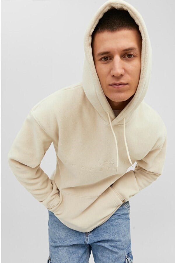Jack&Jones JORSILVERLAKE FLEECE HOOD Bej Erkek Sweatshirt