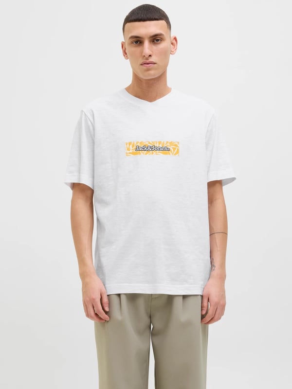 Jack&Jones JORSPLIT AOP BRANDING TEE SS CREW NECK Beyaz Erkek T-Shirt