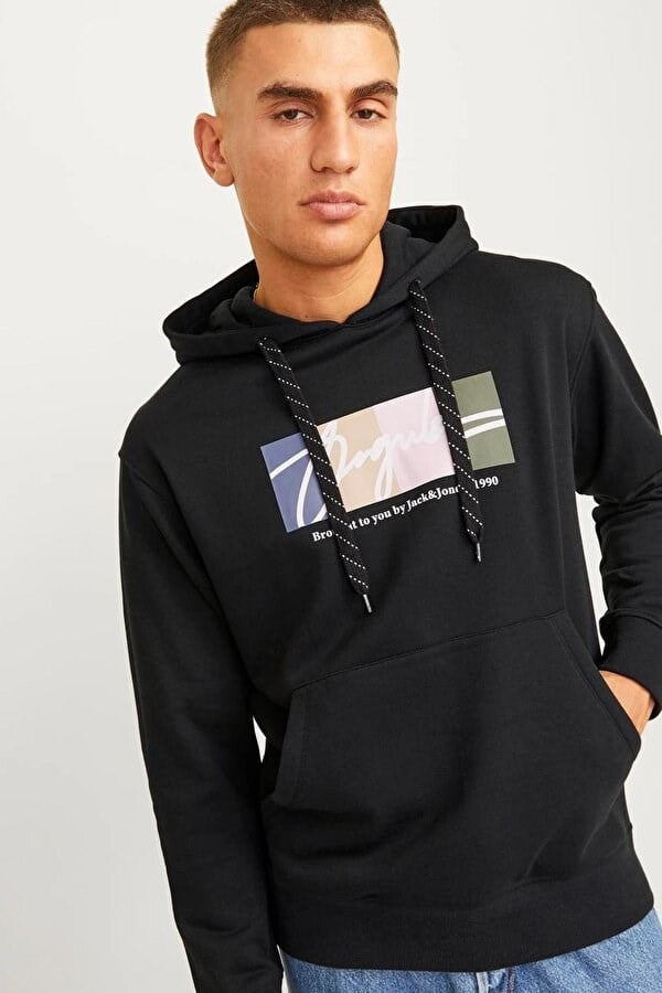 Jack&Jones JORTPORTLAND BLOCK SWEAT HOOD LN Siyah Erkek Sweatshirt