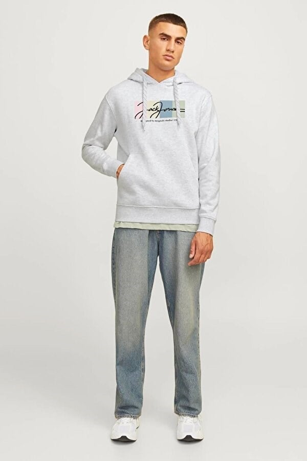 Jack&Jones JORTPORTLAND BLOCK SWEAT HOOD LN Gri Erkek Sweatshirt