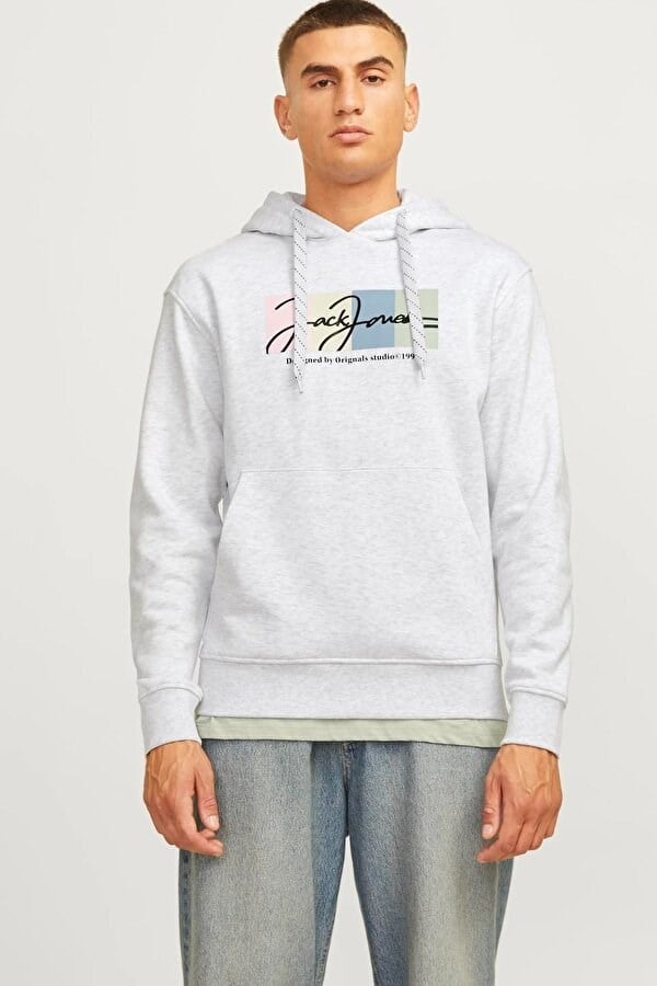 Jack&Jones JORTPORTLAND BLOCK SWEAT HOOD LN Gri Erkek Sweatshirt