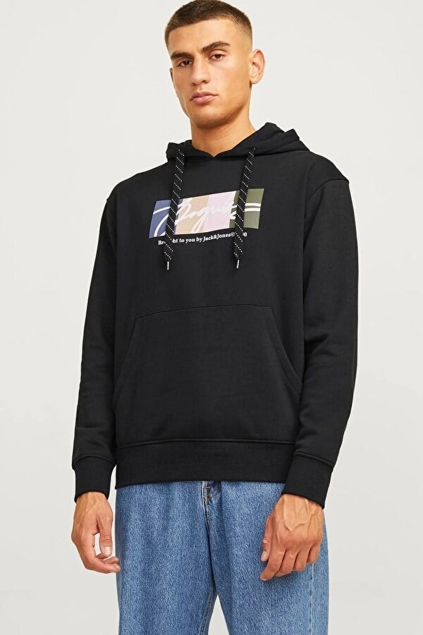 Jack&Jones JORTPORTLAND BLOCK SWEAT HOOD LN Siyah Erkek Sweatshirt