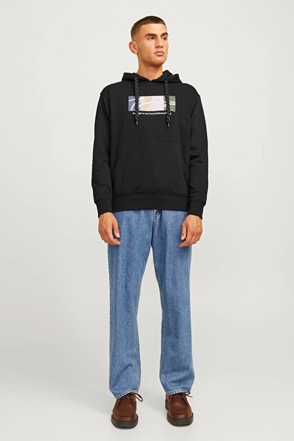 Jack&Jones JORTPORTLAND BLOCK SWEAT HOOD LN Siyah Erkek Sweatshirt