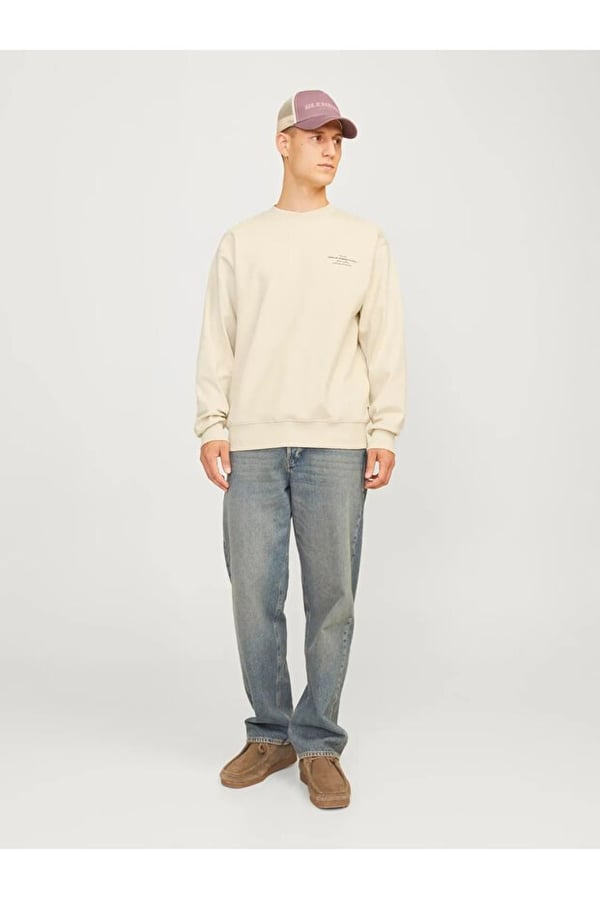 Jack&Jones JPRBLACHAD BRANDING SWEAT CREW NECK LN Bej Erkek Sweatshirt