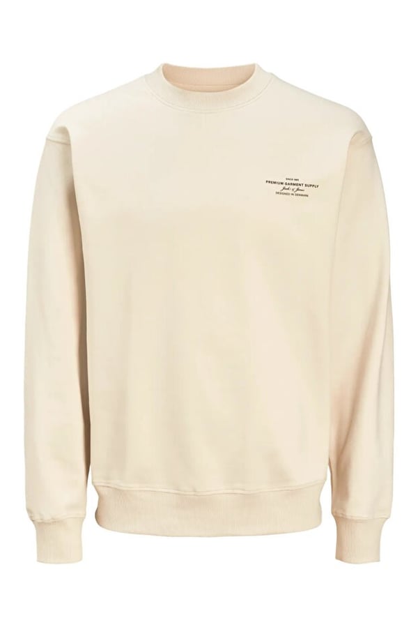 Jack&Jones JPRBLACHAD BRANDING SWEAT CREW NECK LN Bej Erkek Sweatshirt