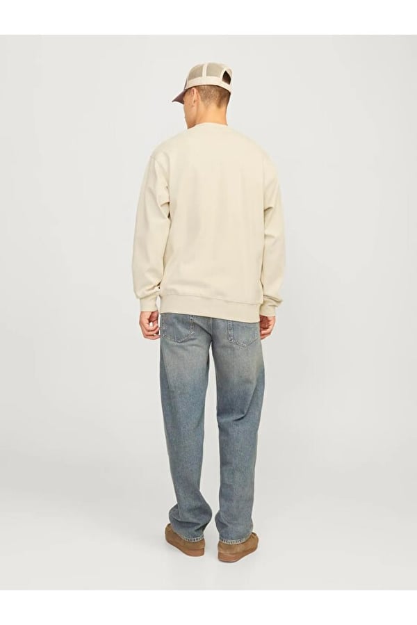 Jack&Jones JPRBLACHAD BRANDING SWEAT CREW NECK LN Bej Erkek Sweatshirt