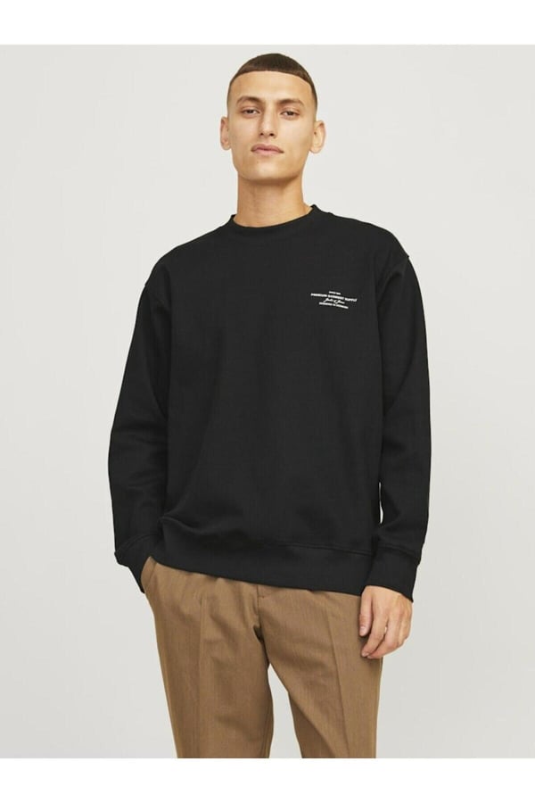 Jack&Jones JPRBLACHAD BRANDING SWEAT CREW NECK LN Siyah Erkek Sweatshirt