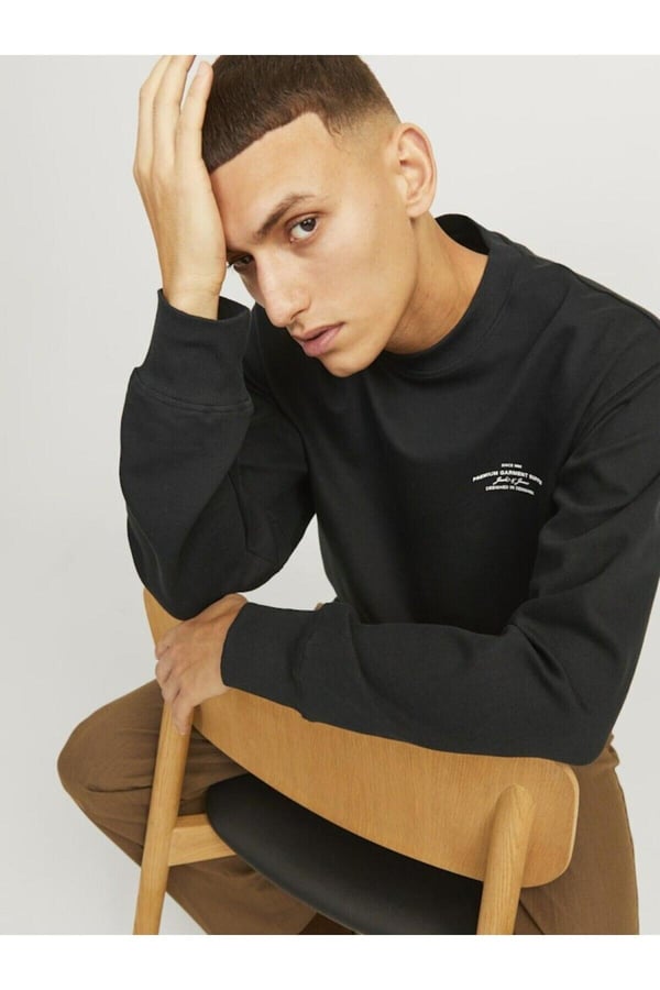 Jack&Jones JPRBLACHAD BRANDING SWEAT CREW NECK LN Siyah Erkek Sweatshirt