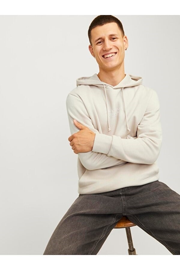 Jack&Jones JPRBLUARCHIE SWEAT HOOD LN Bej Erkek Sweatshirt