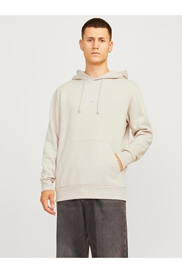 Jack&Jones JPRBLUARCHIE SWEAT HOOD LN Bej Erkek Sweatshirt