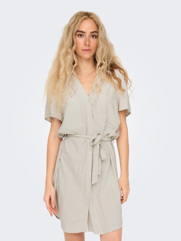 Jdy JDYCAYA LINEN S/S SHIRT DRESS WVN DIA Bej Kadın Elbise