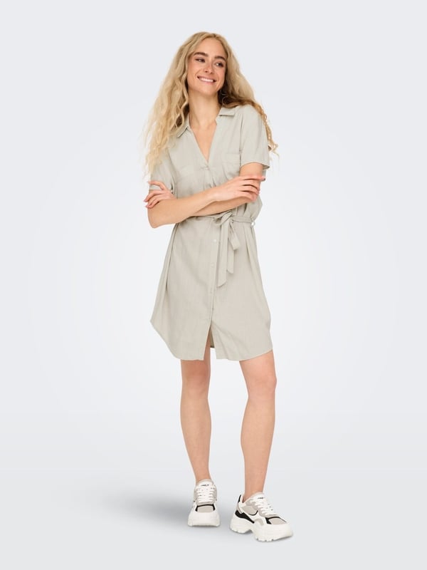 Jdy JDYCAYA LINEN S/S SHIRT DRESS WVN DIA Bej Kadın Elbise