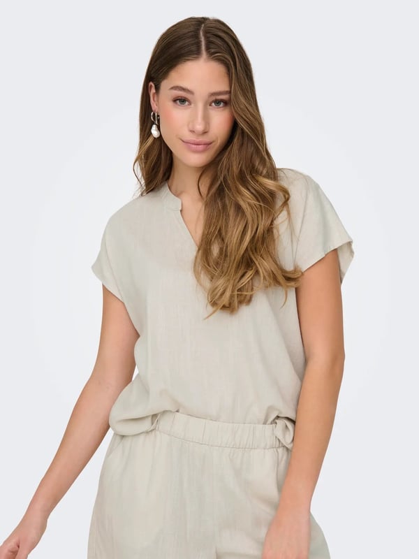 Jdy JDYCAYA LION LINEN S/S TOP WVN DIA Bej Kadın T-Shirt