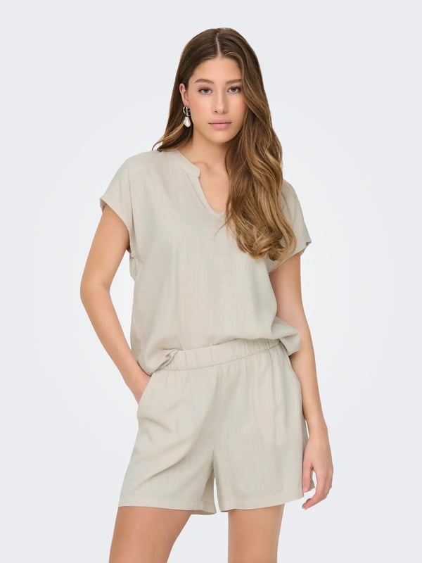 Jdy JDYCAYA LION LINEN S/S TOP WVN DIA Bej Kadın T-Shirt